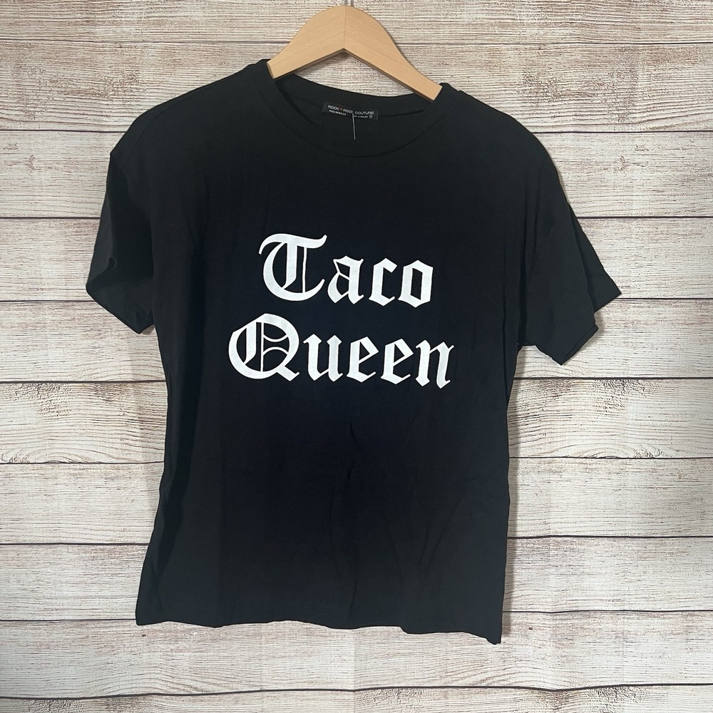 Rock Rose Couture Taco Queen T-Shirt Medium Black Graphic Tee Women's NWT